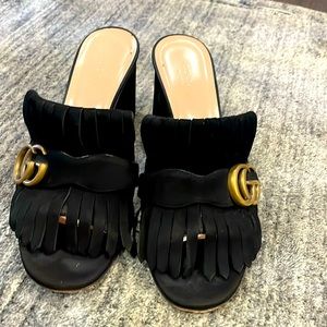 Ladies Gucci fringe suede mules